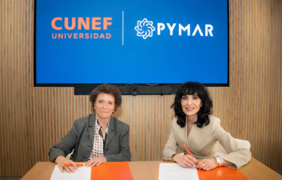 La rectora de Cunef Universidad, Ana I. Fernández (izquierda) y la consejera delegada de Pymar, Almudena López del Pozo . Firma: Cunef